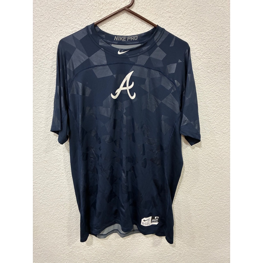 Nike Pro Hypercool Atlanta Braves MLB Authentic Shirt Mens XL Navy Camo Fitted